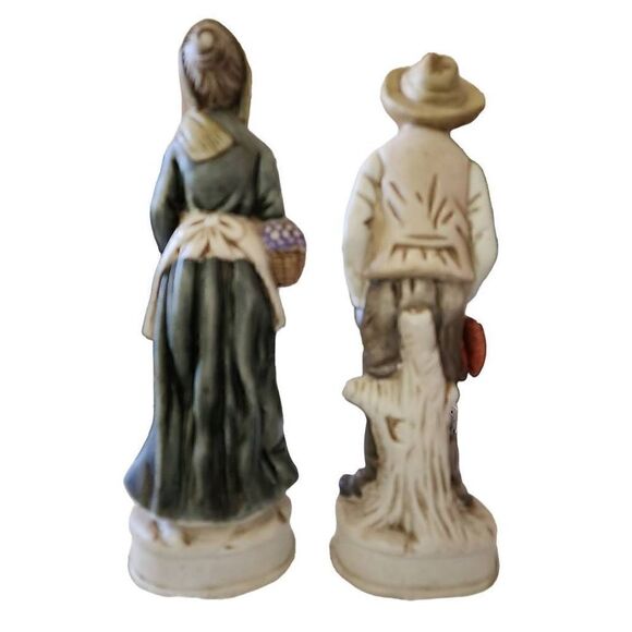 Hand Painted Rare Vintage 2-Piece Porcelain Old Couple Farmer Figurine Size 10" - Picture 2 of 7